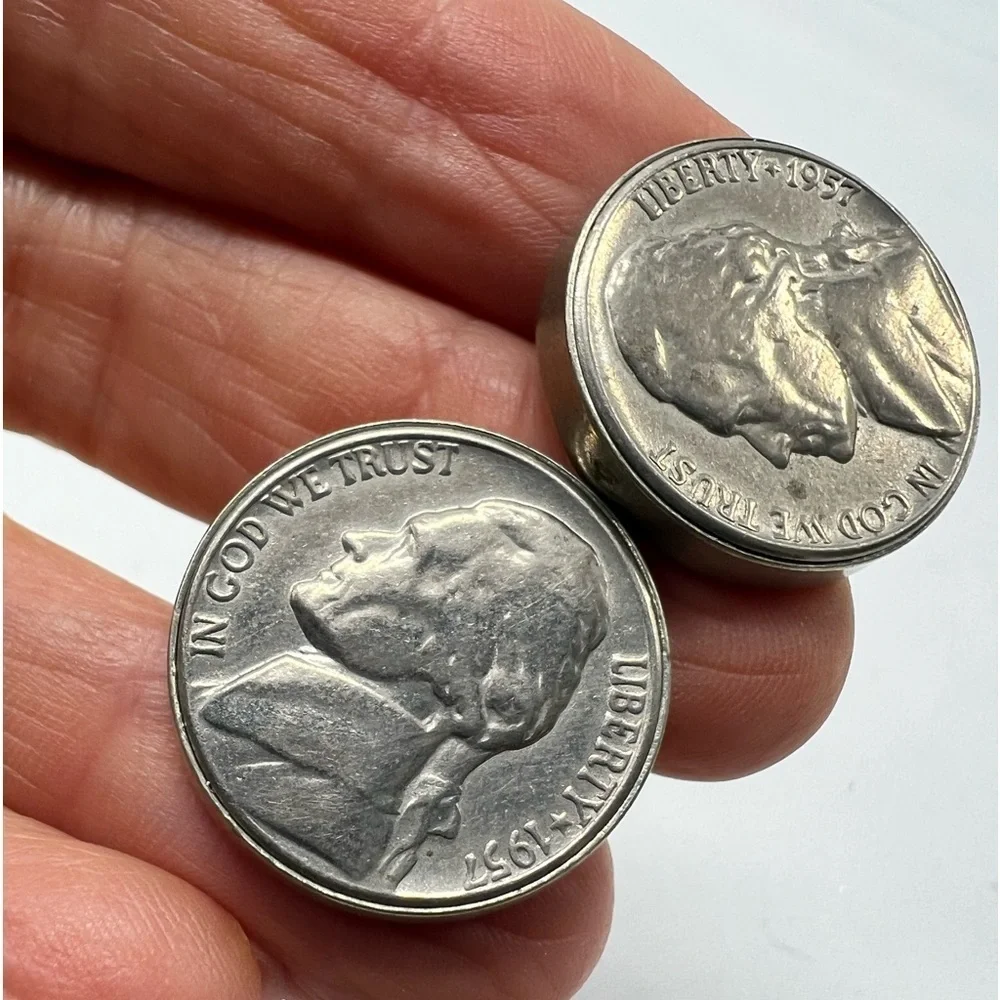 1957 Jefferson Nickels US Five Cent Coin Money Vintage Cuff Links